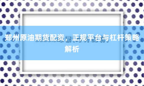郑州原油期货配资，正规平台与杠杆策略解析